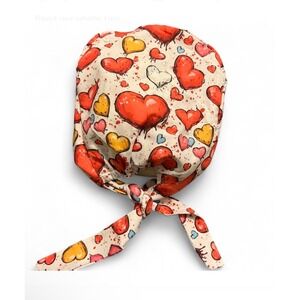 Scrub Cap Hearts Print Designer Bouffant Surgical Hat Tie Back
